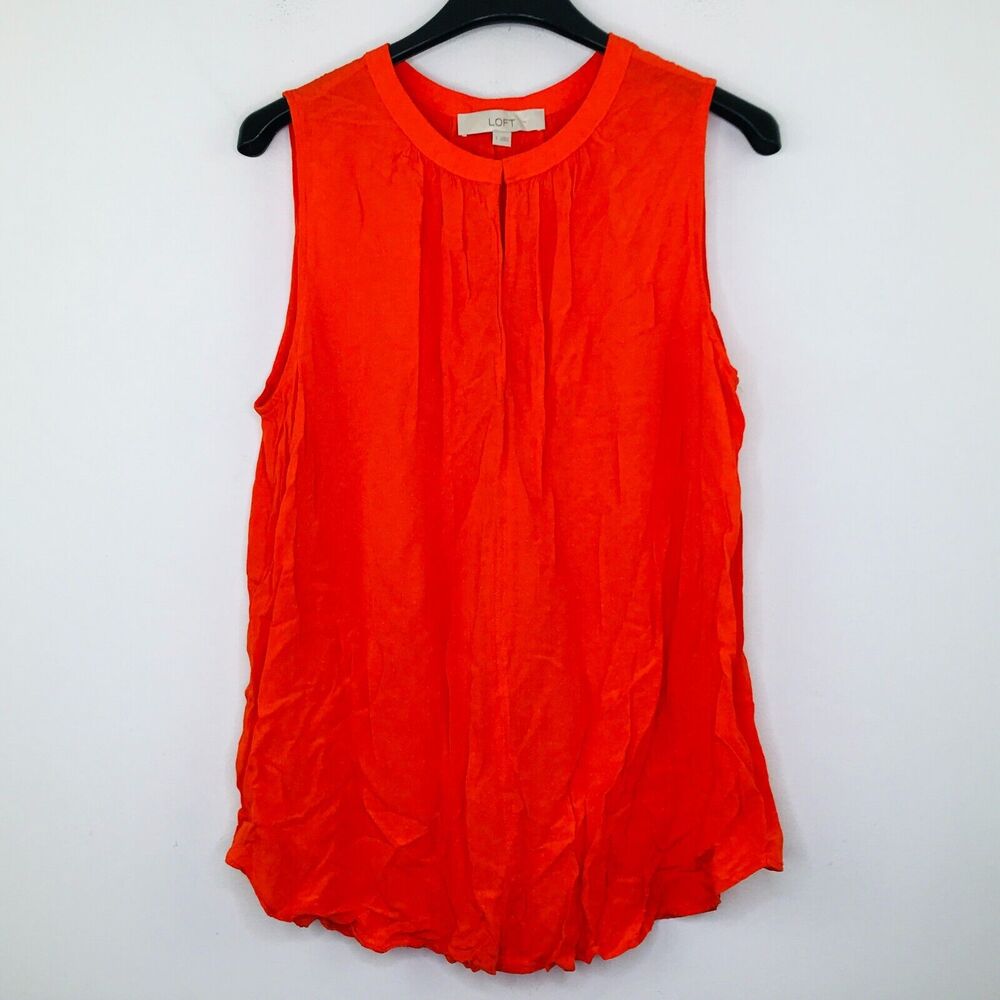 LOFT Women's Large Tank Top Orange Keyhole Neck Swiss Dot Sleeveless BP15